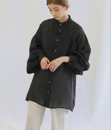 시어 포플린 부잠 절개 밴드 카라 블라우스