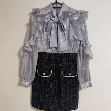 앙크루즈 트위드 도킹 원피스 블루