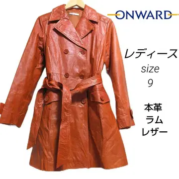 ONWARD 오렌지 더블 브레스트 여성용 천연 가죽 램 가죽 size 9