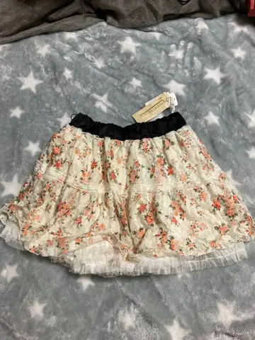 오렌지 꽃무늬 플레어 스커트 M