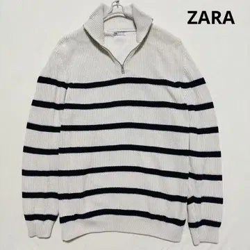 ZARA 하프 지퍼 스웨터 보더 무늬 L 사이즈