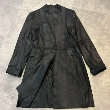 새상품급 램 가죽 롱 코트 XL 원 버튼 통가죽 스탠드 카라