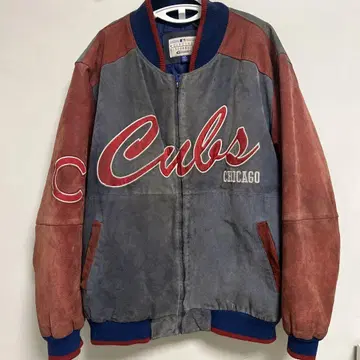 Cubs 바시티 자켓 가죽 그레이/레드