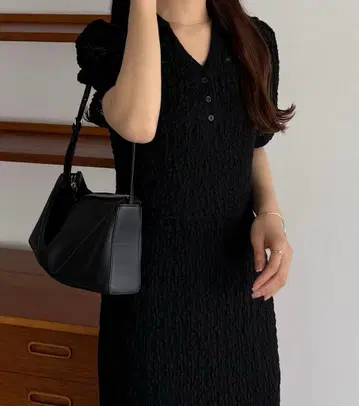 callautia 컷 레이스 폴로 원피스 (페치 원피스 세트) 블랙