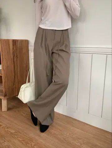 플리츠 슬랙스 팬츠 브라운