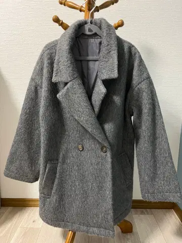 GRL 더블 브레스트 샤기 코트 그레이