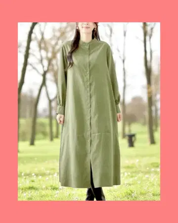 미사용 새상품! 밴드 카라 셔츠 원피스 카키 ML
