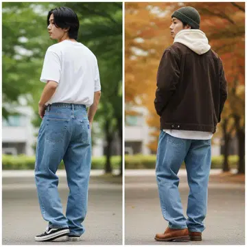 RK Brand 빅 루즈 브랜드 자수 데님 팬츠 블루 아메카지 W32