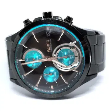 정품 작동 세이코 와이어드 크로노그래프 QZ 블랙 남성용 손목시계