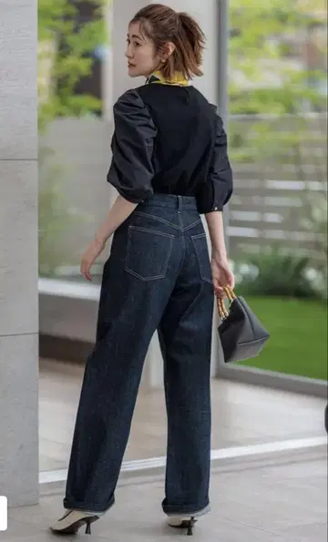 세탁 가능한 23구 DENIM 스트레치 와이드 팬츠 데님