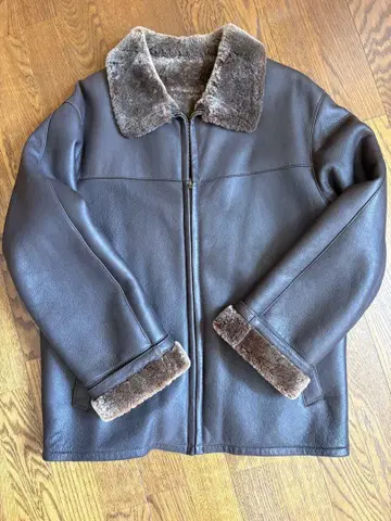 브라운 퍼(Fur) 부착 자켓 가죽 재킷