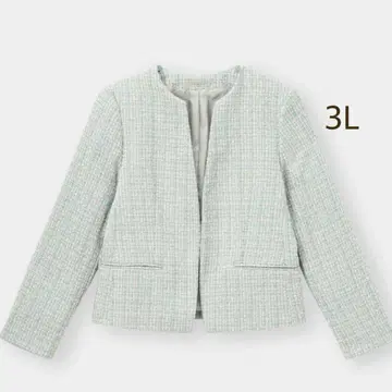 미사용 새상품 GU 트위드 노카라 자켓 그린 빅 사이즈