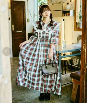 [쿠틸과 레트로] 멀티웨이 빅 옷깃 체크 리본 원피스