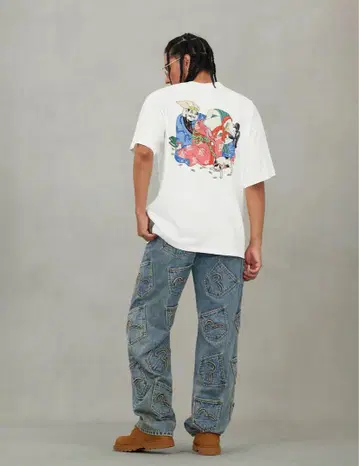 EVISU X F-LAGSTUF-F 더티 워시 자수 멀티 포켓