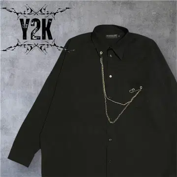 y2k 구제 의류 체인 기믹 킹 사이즈 셔츠 긴팔 블랙 모드 시크 스타일