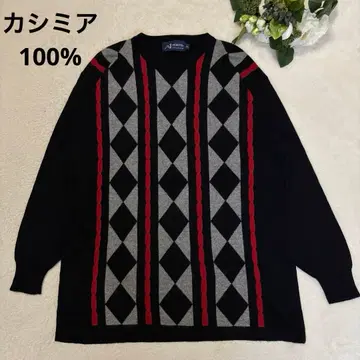 ADORFIT 캐시미어 100% 아가일 니트 루즈핏 XL