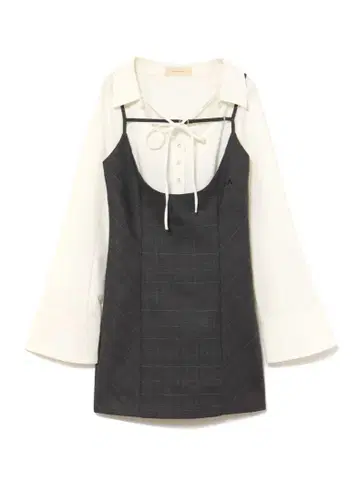 andmary Betty layered check dress gray