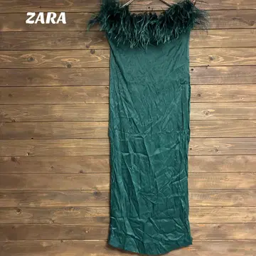 [ 자라 ] ZARA 미사용 새상품 페더 장식 베어탑 원피스 L