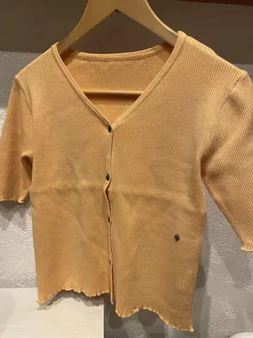 오렌지 리브 편직 V넥 가디건 M