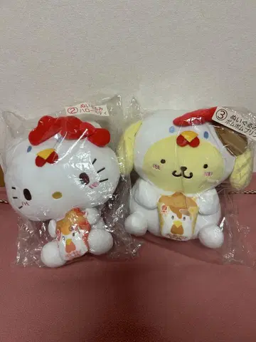 산리오 x 카라아게쿤 헬로키티 & 폼폼푸딩 봉제 인형 세트