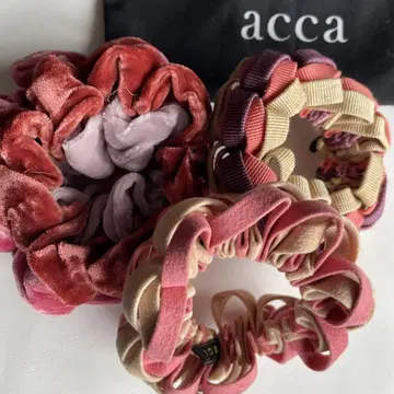 acca 스크런치 3개 세트 벨벳 핑크 계열 루프 스크런치 펠트