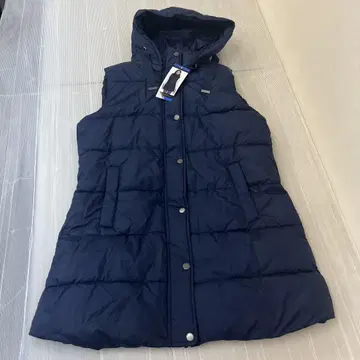 WEATHERPROOF 후드 부착 롱 다운 베스트 L 네이비