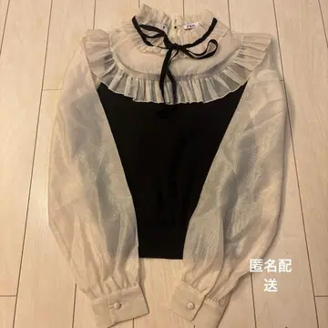 ZARA 자라 대비 소재 오간자 스웨터 오간자 프릴 리본