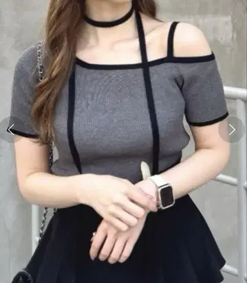 INGNI 초커 포함 배색 원숄 니트 그레이 M