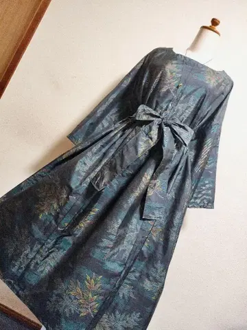 1784 기모노 리메이크 오시마 명주 긴팔 개더 원피스