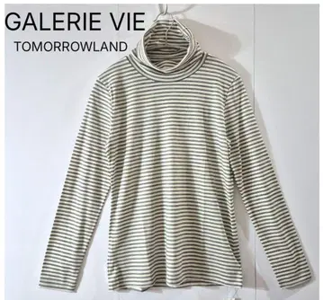 새상품 GALERIE VIE 울 100% 하이넥 보더 티셔츠 일본제