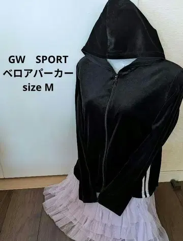 GW SPORT 벨로아 후드티 여성용 블랙 Y2K