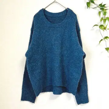 고품질 ti. 티 [ S ] 울 혼방 니트 블루 드롭 숄더 큼직한