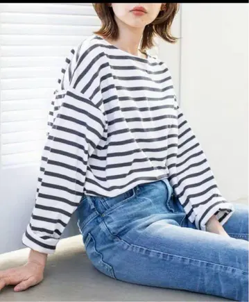 스트라이프 긴팔 티셔츠 화이트/네이비