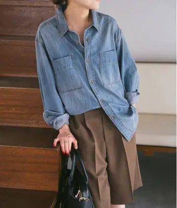 새상품급 라이트 온스 데님 셔츠 색스 블루