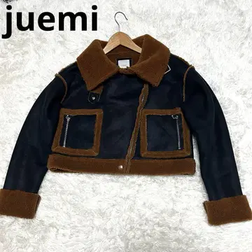 [ 새상품급 ] juemi 무스탕 코트 네이비&브라운 숏 기장