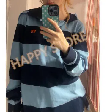 enzoblues 파랑과 블랙 스트라이프 후드티