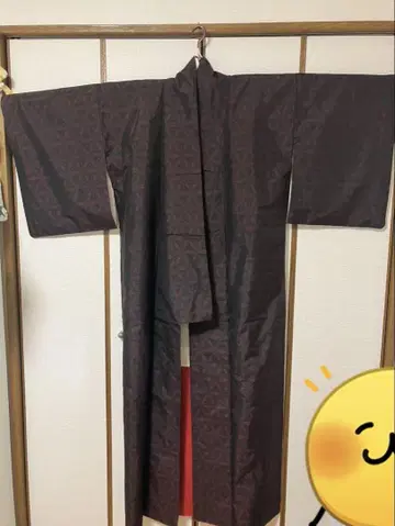 무라야마 오시마 명주 기하학 패턴 기모노(이중) 블랙 x 레드