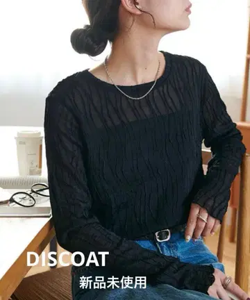 새상품 DISCOAT 디스코트 시어 입체 자카드 풀오버 블랙