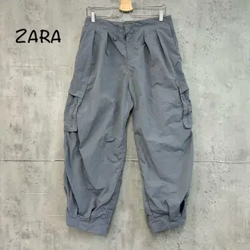 ZARA 자라 나일론 카고 팬츠 밀리터리 그레이 루즈핏 무지