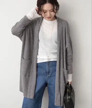 SLOBE IENA 리브 롱 니트 가디건 그레이