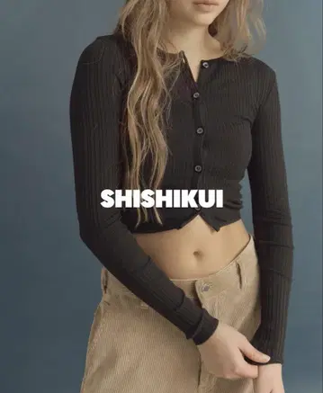 THE SHISHIKUI randoM black 리브 긴팔 가디건