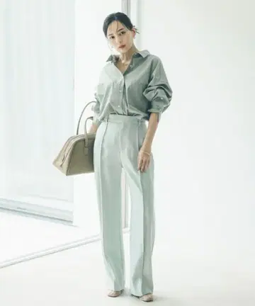 [택 포함 새상품] 더블 새틴 스트레이트 팬츠 민트 S 아뉴앙스