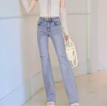 미셸 마카롱 사이드 슬래시 데님 팬츠