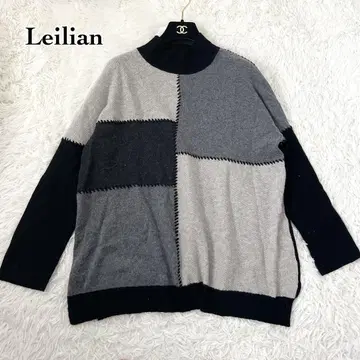Leilian 레리안 울 100% 배색 절개 니트 스웨터 13+