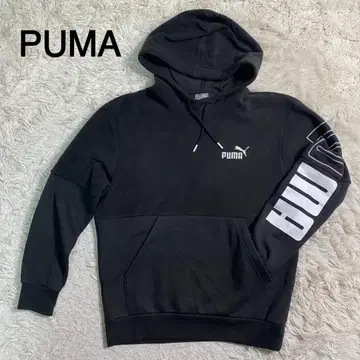 PUMA 블랙 컬러 로고 자수 보아 후드티 풀오버