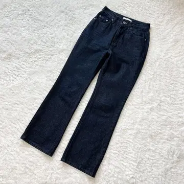 OHOTORO 스트레이트 부츠컷 데님 플레어 데님 가죽 패치 네이비