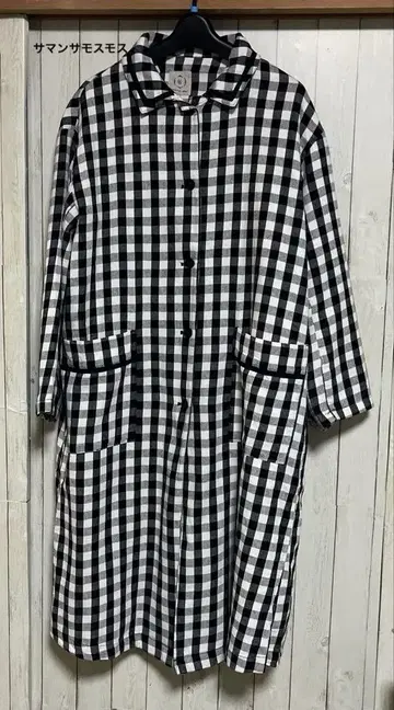 사만사 모스모스 깅엄 체크 롱 코트 미사용 면린넨