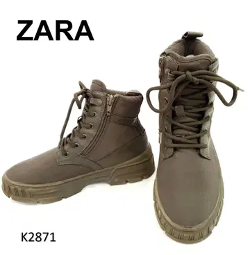 자라 새상품급 통굽 사이드 지퍼 청키 밑창 나일론 가죽 EU35