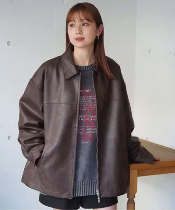 tiptop 인조 가죽 더블 지퍼 블루종