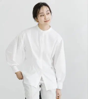 URBAN RESEARCH 밴드 카라 볼륨 슬리브 블라우스 화이트